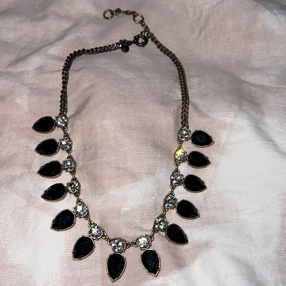 J Crew Black and Gold Crystal Statement Necklace